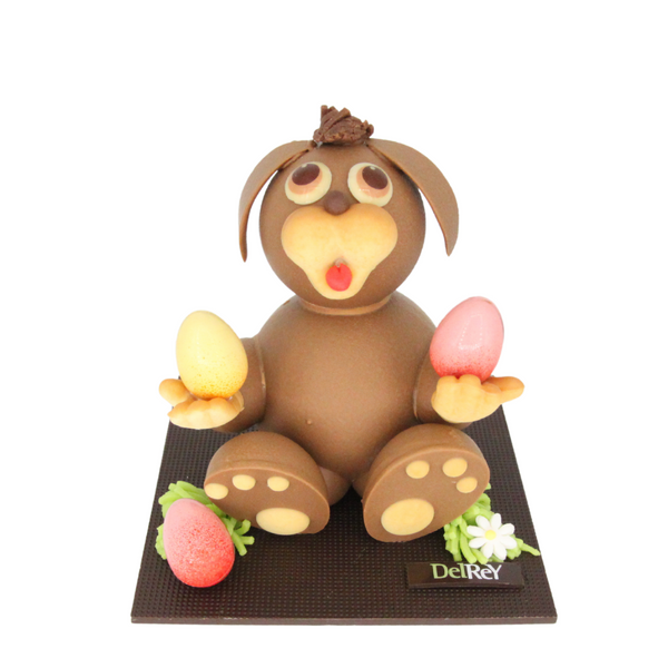 DelRey Paashaas konijn met eitjes Chocoladefiguur in melkchocolade / DelRey Easter bunny rabbit with eggs Milk chocolate figure