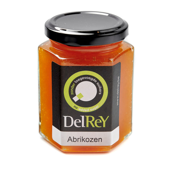 Apricot jam from DelRey with no added sugars / Abrikozenkonfituur van DelRey zonder toegevoegde suikers 