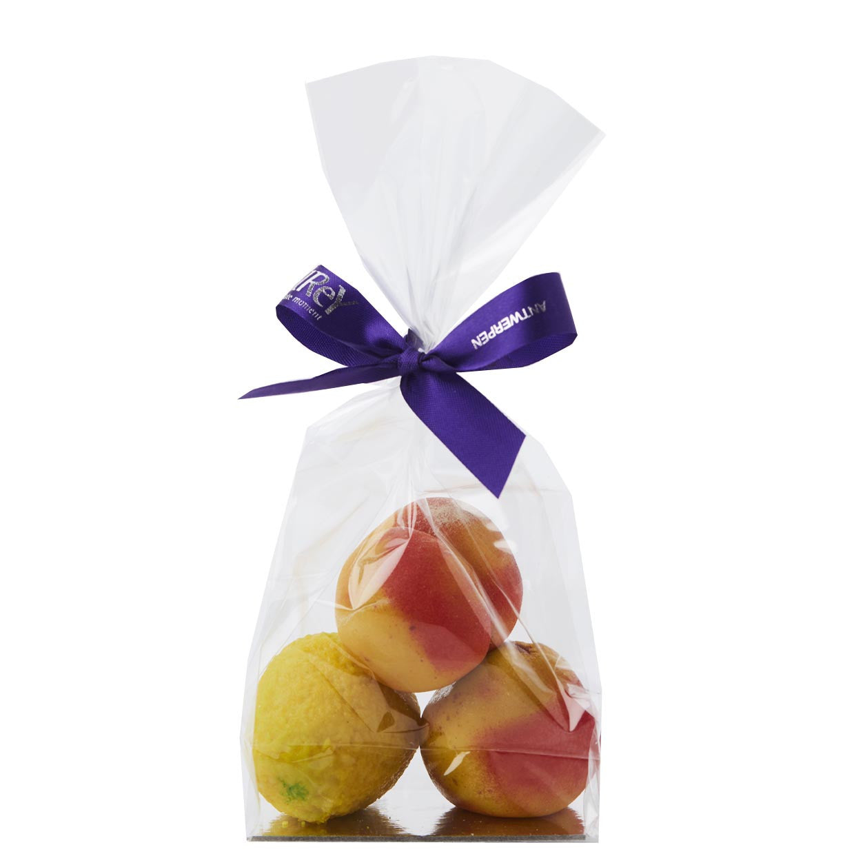 DelRey dessert Zakje met 4 stuks marsepein fruit / Sac à dessert DelRey avec 4 morceaux de fruits en pâte d'amande