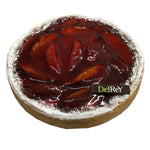 DelRey dessert taart van Kruimeldeeg gevuld met frangipane, president pruimen en afgewerkt met gelée van frambozen / DelRey dessert tart of Crumb dough filled with frangipane, president plums and finished with gelée of raspberries