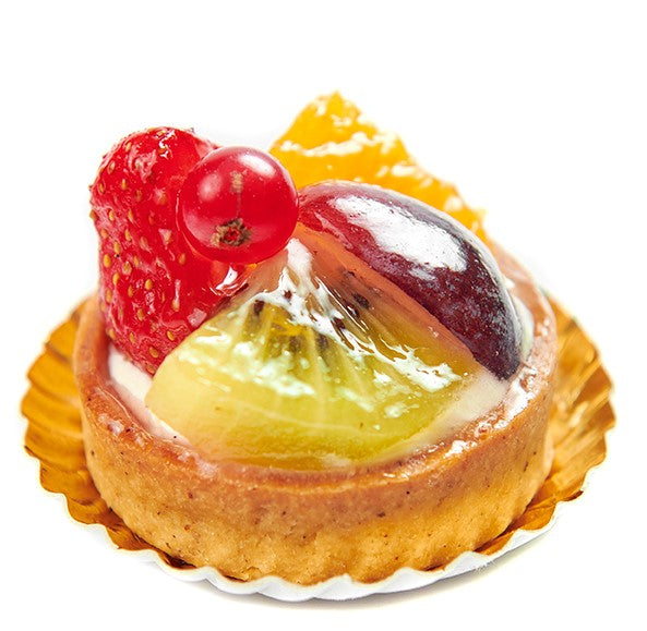 DelRey dessert taart van Zanddeegcroûte met crème anglaise en vers fruit / DelRey dessert taart van Zanddeegcroûte met custard towards fruit